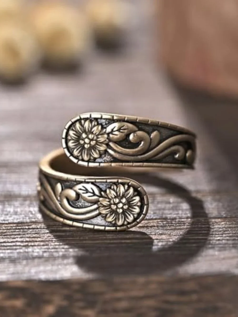 Vintage 18K Sterling Silver Adjustable Spoon Ring | Western Boho Style Jewelry